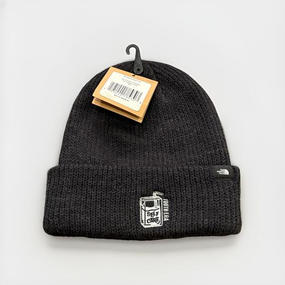 The North Face Unisex Black Youth Era Self Care Logo Truck Stop Beanie OS NWT - Picture 1 of 8